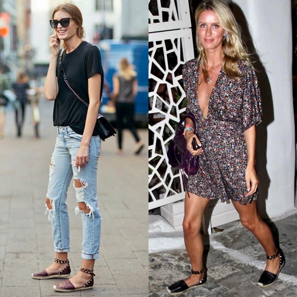 Valentino Rockstud textured leather ankle-wrap espadrille flat sandal IT 39 US 9 - Picture 16 of 16